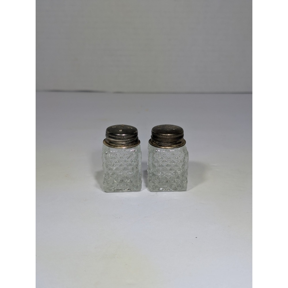 2 VTG Mini Individual Glass Salt Pepper Shakers Set 1.5"t